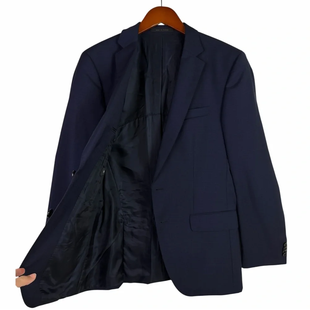 HUGO BOSS Huge4/Genius3 Navy Blue Micro-Check Virgin Wool Suit Jacket Blazer 38R